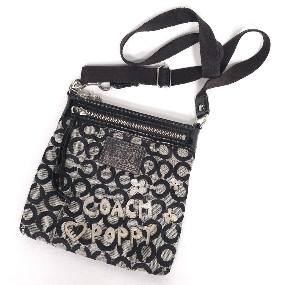 COACH Women’s Crossbody Signature Black Jacquard Patent Trim‎ Bag